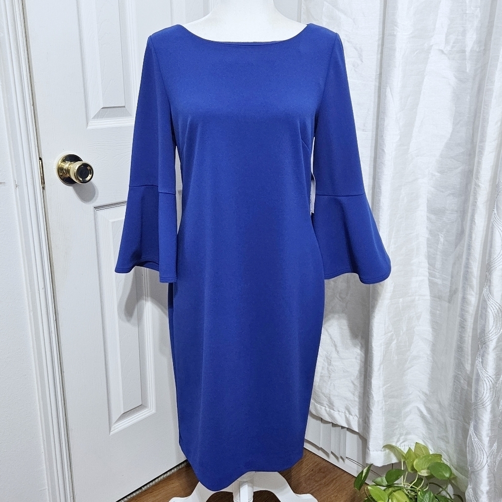 NWT Jessica H  Cobalt Blue Bell Sleeve  Dress Sz 10 - Picture 2 of 4